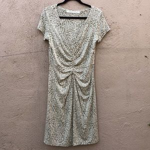 Athleta printed Honey Canteen green ruched dress